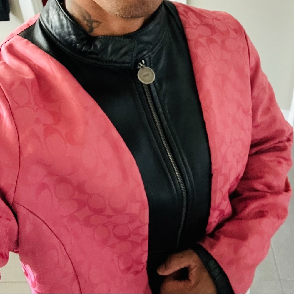 Coach Black Leather Jacket with Pink Lining